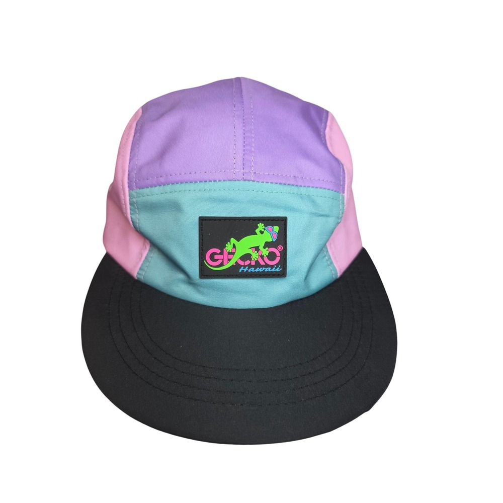 Gecko Rare Hawaii 5 Panel CamperHat Retro Colorblock Nylon PurplePinkTeal Black